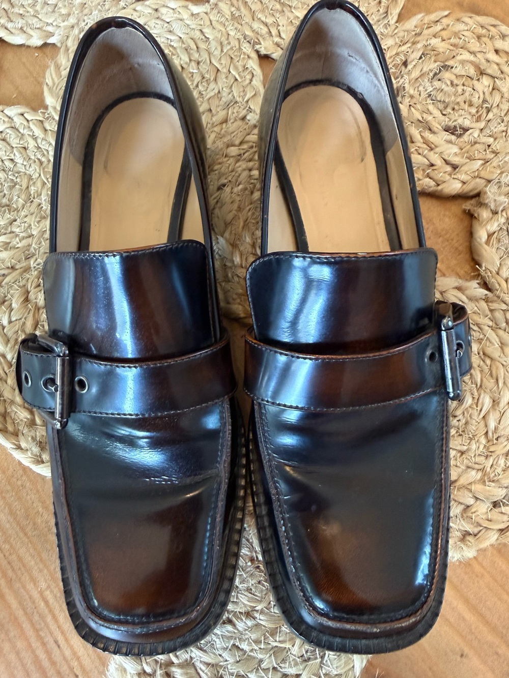 M.Gemi Scuola Dark Brown Leather Buckle Loafers EU 37 US 7 Made in Italy